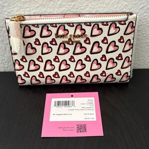 NWT Kate Spade Morgan Cream Multi Fancy Hearts Printed Wallet